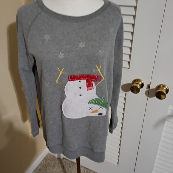 Ugly Christmas Sweatshirt XS Worn out Snowman! Oversized Grey raglan-sleeved - Picture 7 of 12